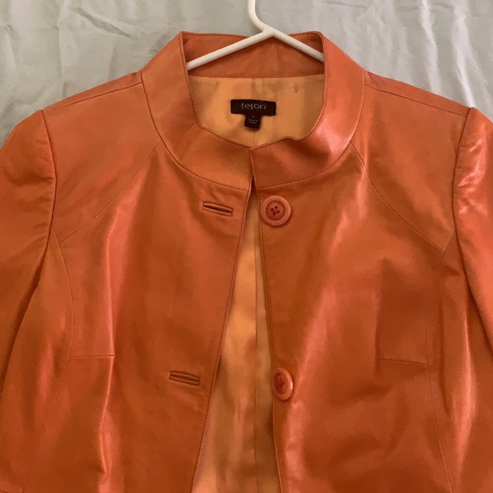 Tesori Orange Faux Leather Vintage Jacket - image 2